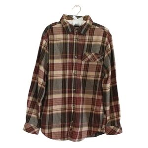 Legendary Whitetails Men's Plaid Button-Down Shirt- Red, Brown, and Gray. Size M